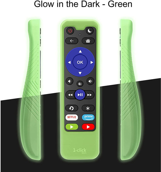 [2 Pack- Only Cases] Protective Silicone Case for 1-clicktech IKUTV Remote Control, Kids-Friendly Anti Slip Shock Proof Silicone Cover, Green and Blue-Glow in The Dark