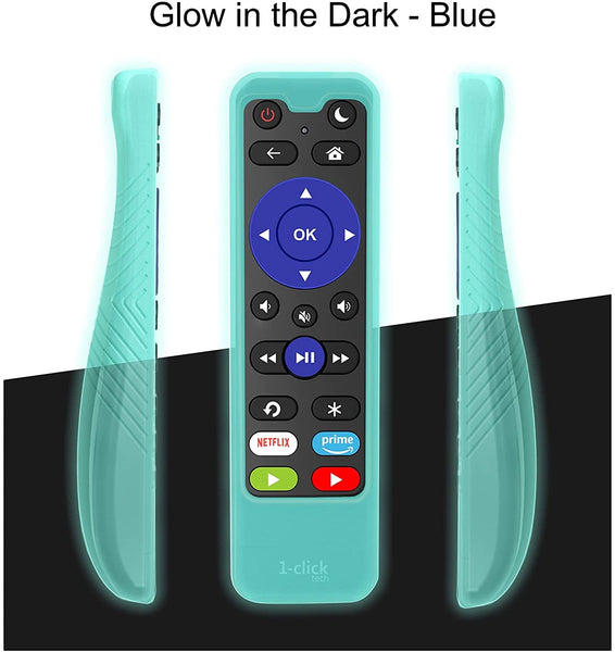 [2 Pack- Only Cases] Protective Silicone Case for 1-clicktech IKUTV Remote Control, Kids-Friendly Anti Slip Shock Proof Silicone Cover, Green and Blue-Glow in The Dark