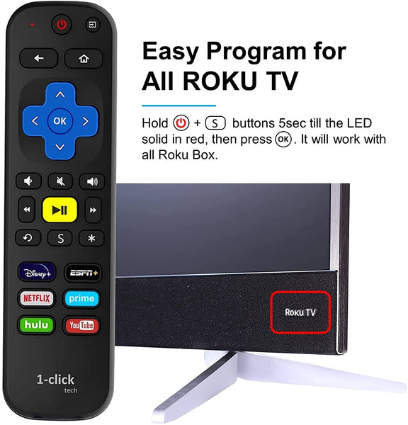 [w/Cover] 1-clicktech Remote for Roku BOX Players Express Premiere Ultra [2-in-1] and All【Roku TVs】