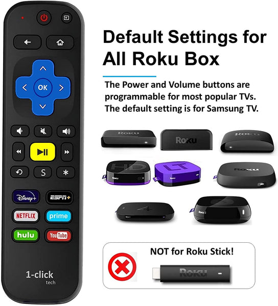 [M-pack]1-clicktech Remote Replacement for Roku BOX Players Express Premiere Ultra [2-in-1 w/TV Power+Volume] and All【Roku TVs】[NOT for ROKU Stick]