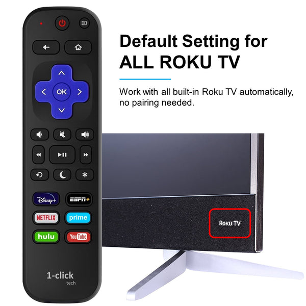 [M-Pack] 1-clicktech Remote for All Roku TV w/ 6 Keys - Disney+ ESPN Netflix Prime Hulu Youtube【Not for Roku Stick】