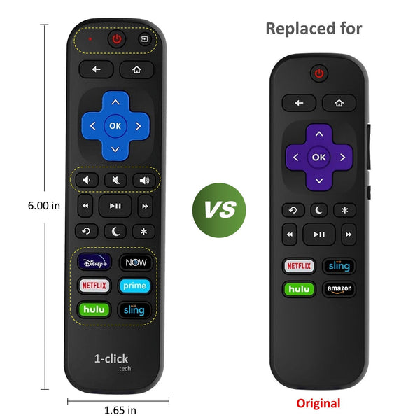 [w/Cover] 1-clicktech Remote for All【Roku TV】and【Roku Box】[NOT for Roku Stick]