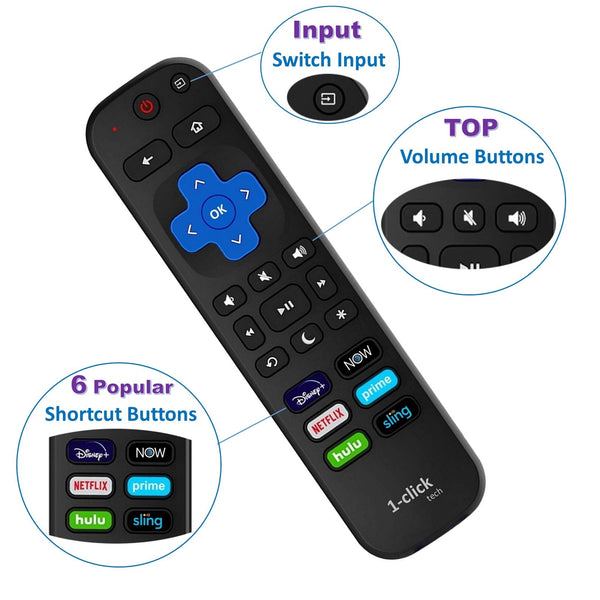 [w/Cover] 1-clicktech Remote for All【Roku TV】and【Roku Box】[NOT for Roku Stick]