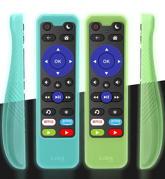 [2 Pack- Only Cases] Silicone Case Compatible with 1-clicktech Remote for Roku (IKUTV Series), Kids-Friendly Anti Slip Proof Silicone Cover, Red and Turquoise【NOT Glow】