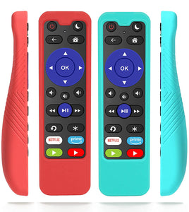 [2 Pack- Only Cases] Silicone Case Compatible with 1-clicktech Remote for Roku (IKUTV Series), Kids-Friendly Anti Slip Proof Silicone Cover, Red and Turquoise【NOT Glow】