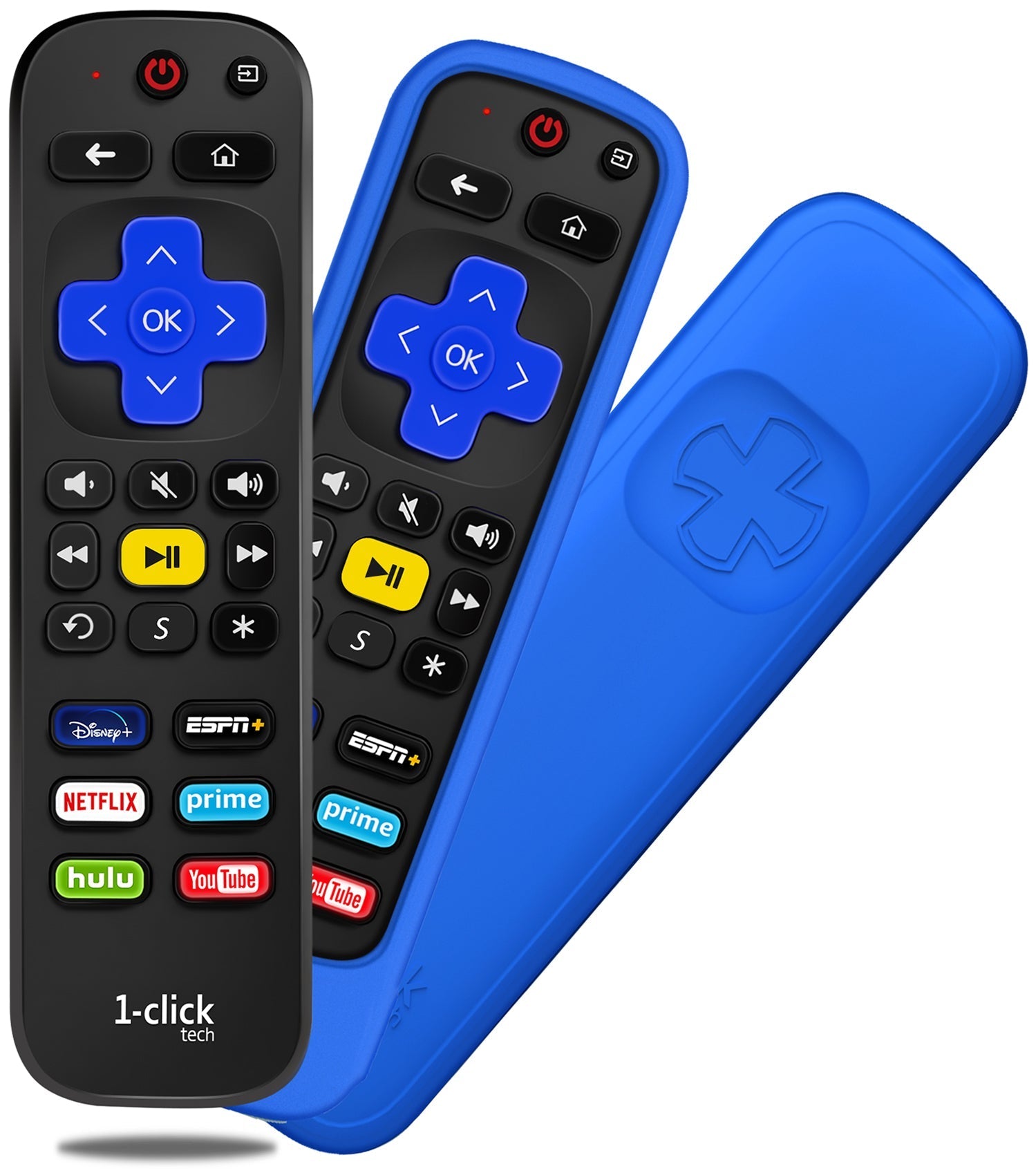 [w/Cover] 1-clicktech Remote for Roku BOX Players Express Premiere Ultra [2-in-1] and All【Roku TVs】