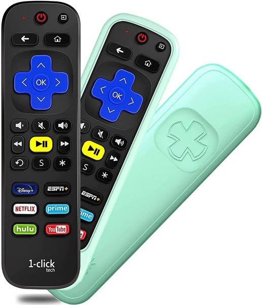 [w/Cover] 1-clicktech Remote for Roku BOX Players Express Premiere Ultra [2-in-1] and All【Roku TVs】