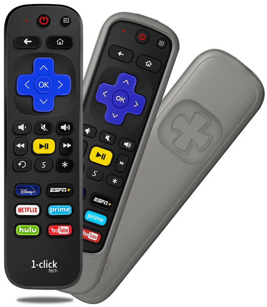 [w/Cover] 1-clicktech Remote for Roku BOX Players Express Premiere Ultra [2-in-1] and All【Roku TVs】