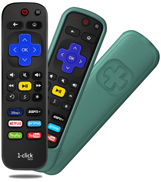 [w/Cover] 1-clicktech Remote for Roku BOX Players Express Premiere Ultra [2-in-1] and All【Roku TVs】