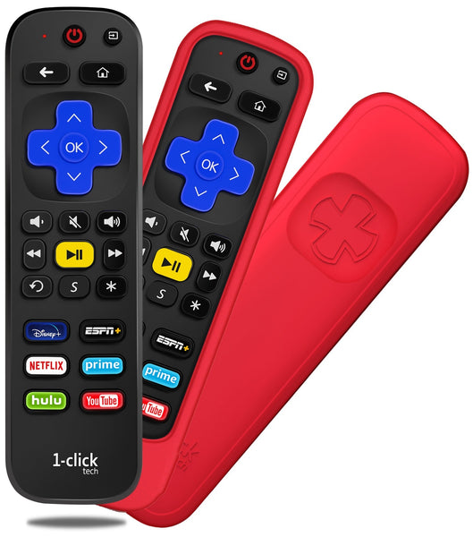[w/Cover] 1-clicktech Remote for Roku BOX Players Express Premiere Ultra [2-in-1] and All【Roku TVs】