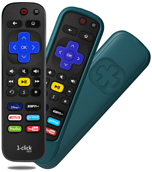 [w/Cover] 1-clicktech Remote for Roku BOX Players Express Premiere Ultra [2-in-1] and All【Roku TVs】