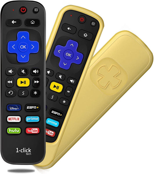 [w/Cover] 1-clicktech Remote for Roku BOX Players Express Premiere Ultra [2-in-1] and All【Roku TVs】